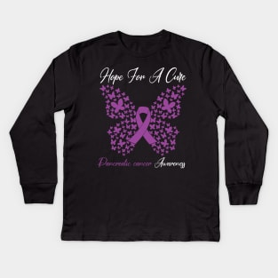 Hope For A Cure _ Butterfly Gift 3 Pancreatic cancer Kids Long Sleeve T-Shirt
